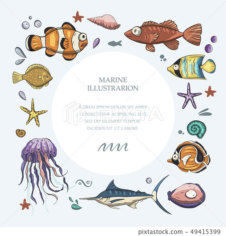 Ocean tropical exotic round card. Ocean tropical exotic round card. 49415399