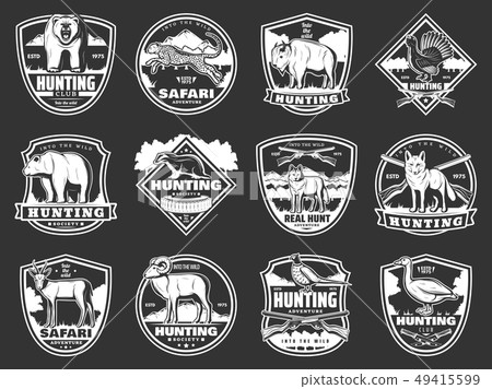 Animals hunting club, hunt open season icons 49415599