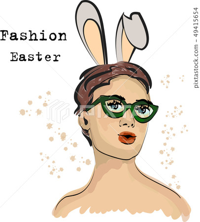 Vector abstract beauty background. Fashion Easter. Girl in glasses Vector abstract beauty background. Fashion Easter. Girl in glasses 49415654