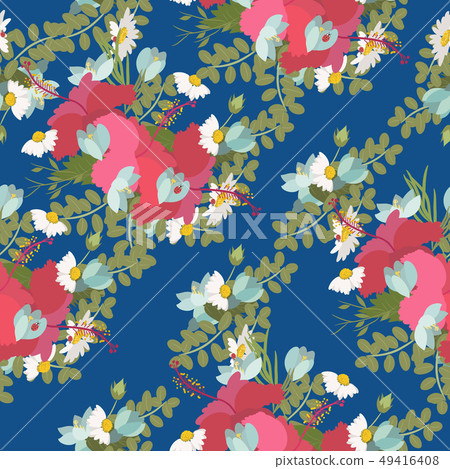 Vector pattern of tropical hibiscus flowers bunch Vector pattern of tropical hibiscus flowers bunch 49416408