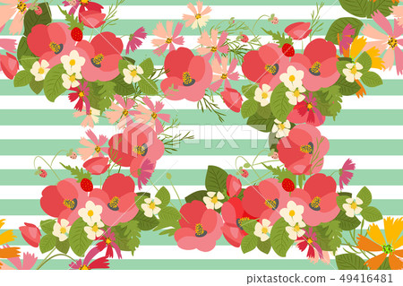 Floral background poppy and cosmos strawberries vector illustration  49416481