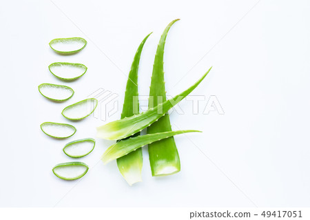 Aloe vera leaves with slices on white 49417051