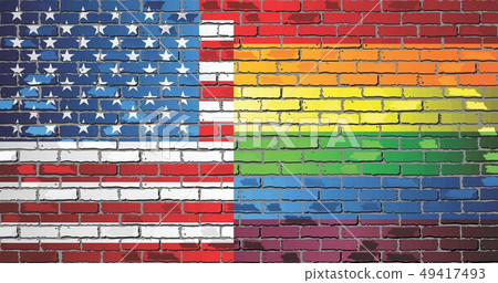 Brick Wall USA and Rainbow flags Brick Wall USA and Rainbow flags 49417493