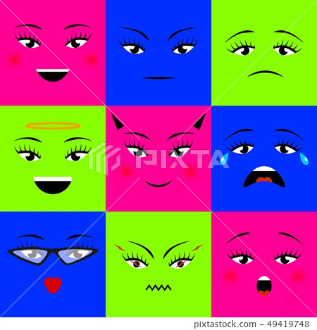 square emojis icons set different girl faces. square emojis icons set different girl faces. 49419748
