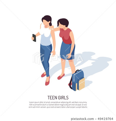 Teenage Girls Isometric Background 49419764