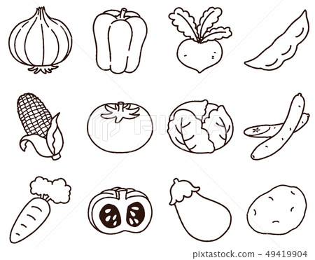 Simple and cute hand-drawn vegetable illustration set outline only 49419904