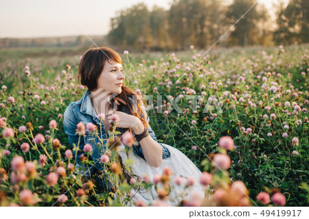 Love story of beautiful young couple at nature 49419917