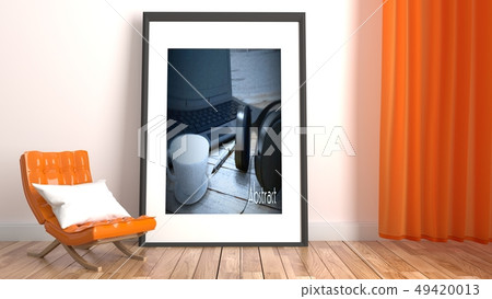 Modern living room interior with orange sofa 49420013