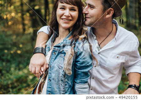 Love story of beautiful young couple at nature 49420155