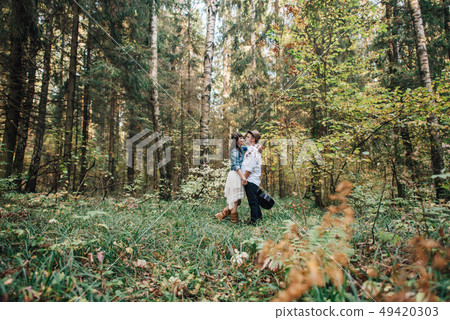 Love story of beautiful young couple at nature 49420303