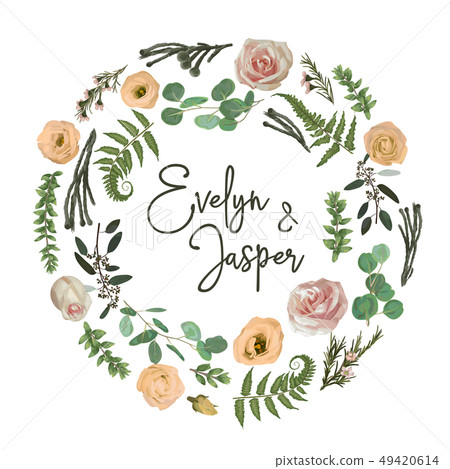 Greenery selection vector design round invitation 49420614