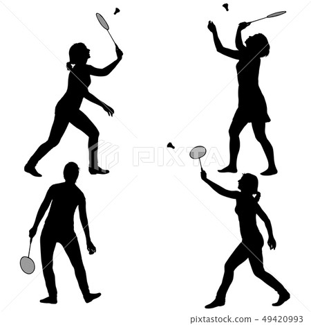 Black set silhouette of female badminton player on 49420993