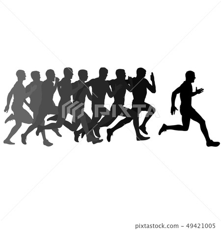 Set of silhouettes. Runners on sprint, men 49421005