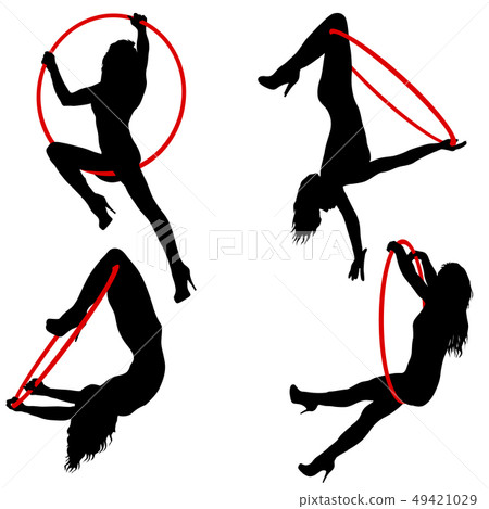 Set silhouette woman doing some acrobatic elements Set silhouette woman doing some acrobatic elements 49421029