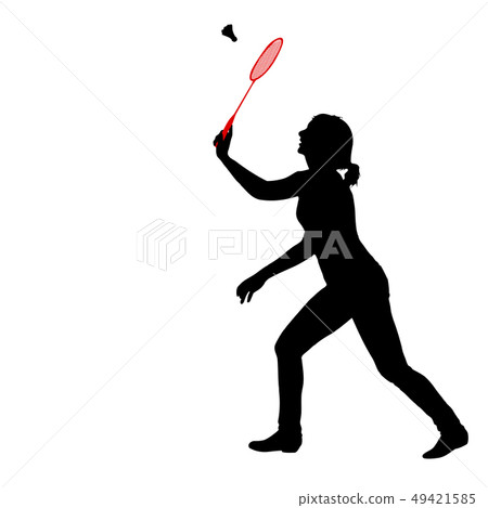 Black silhouette of female badminton player on 49421585
