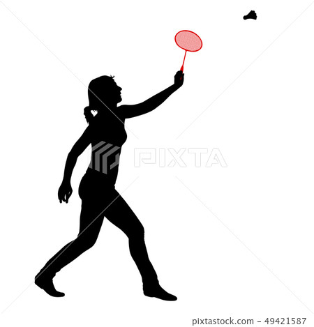 Black silhouette of female badminton player on 49421587
