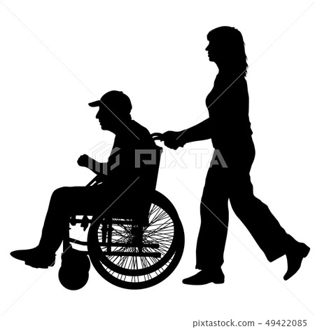 Silhouettes disabled in a wheel chair on a white Silhouettes disabled in a wheel chair on a white 49422085