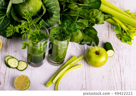 Detox health smoothie with green spinach and apple. Detox health smoothie with green spinach and apple. 49422221