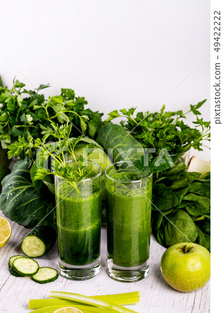 Detox health smoothie with green spinach and apple. Detox health smoothie with green spinach and apple. 49422222