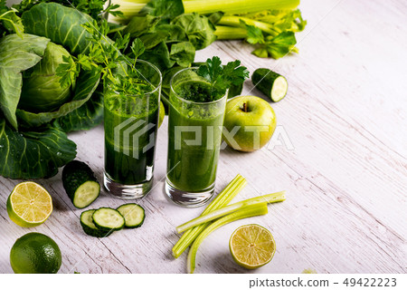 Detox health smoothie with green spinach and apple. Detox health smoothie with green spinach and apple. 49422223