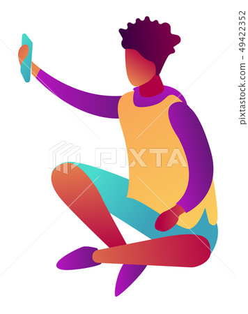 Businessman using smartphone sitting with crossed legs isometric 3D illustration. 49422352