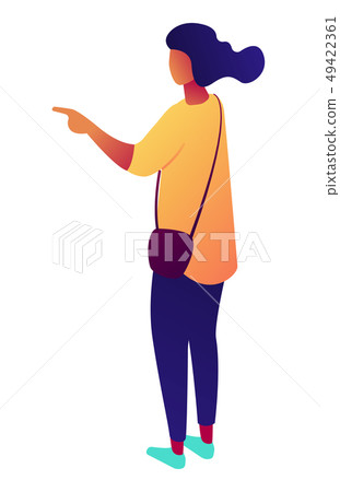 Businesswoman standing and pointing finger at someting isometric 3D illustration. Businesswoman standing and pointing finger at someting isometric 3D illustration. 49422361