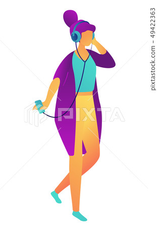 Businesswoman with headphones listening to music isometric 3D illustration. Businesswoman with headphones listening to music isometric 3D illustration. 49422363