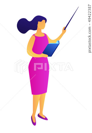 Female teacher with a book and a pointer isometric 3D illustration. 49422387
