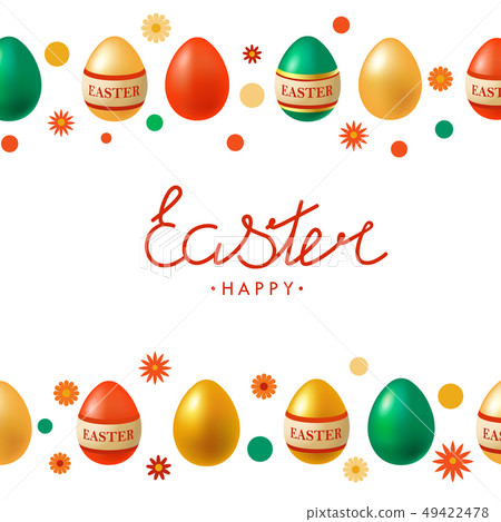 Easter card with lettering bright flowers and painted eggs. Happy Easter. EPS 10 49422478