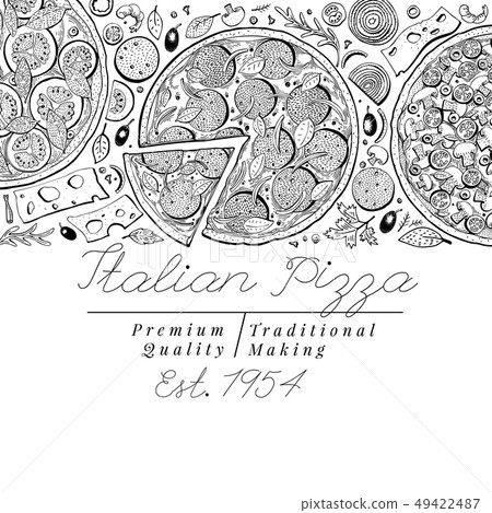 Vector Italian pizza top view banner. Hand drawn Vector Italian pizza top view banner. Hand drawn 49422487