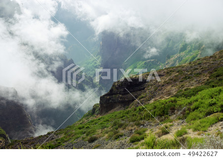 View down from mountain peak Pico do Arieiro 49422627