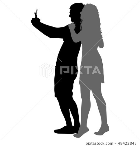 Silhouettes man and woman taking selfie with Silhouettes man and woman taking selfie with 49422845