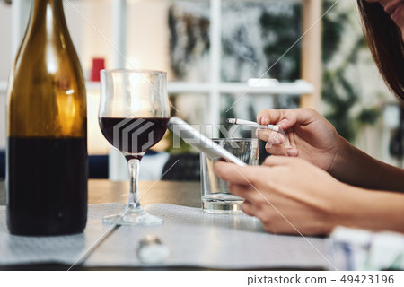 Close up. A table of alcohol addicted person. 49423196