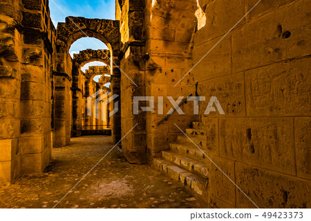 The Roman amphitheater of Thysdrus in El Djem or The Roman amphitheater of Thysdrus in El Djem or 49423373