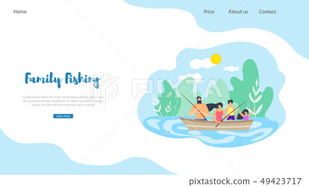 Vector Flat Banner Illustration Family Fishing Stock