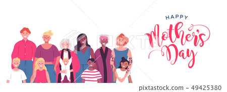 Mothers Day banner of diverse mom and kid group Mothers Day banner of diverse mom and kid group 49425380