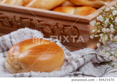 A tray of homemade traditional buns 49425470