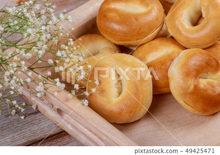 Homemade traditional hot buns on plate with top 49425471