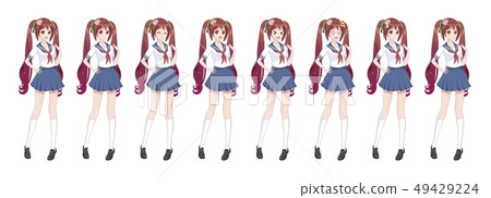 Anime manga schoolgirl in sailor suit, blue skirt Anime manga schoolgirl in sailor suit, blue skirt 49429224