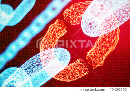 Disconnected, broken chain, digital block chain technology. Cryptocurrency, concept of digital code 49429292