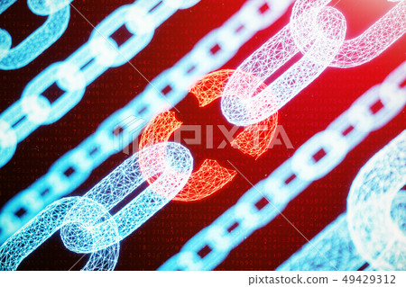 Disconnected, broken chain, digital block chain technology. Cryptocurrency, concept of digital code 49429312