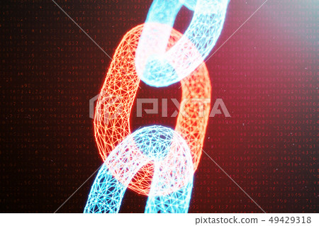 3D illustration digital block chain code. Chain... - Stock Illustration ...