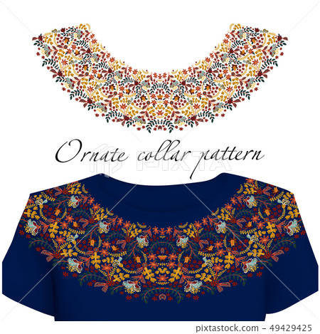 Vector ethnic flowers neck line embroidery graphic designs 49429425