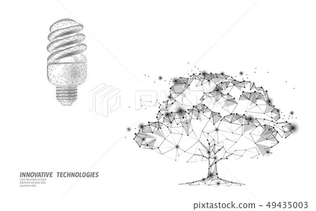 Fluorescent eco lamp tree save energy concept. Low poly 3D light bulb idea environment ecology Fluorescent eco lamp tree save energy concept. Low poly 3D light bulb idea environment ecology 49435003