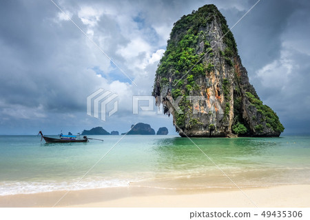 Long tail boat on Phra Nang Beach, Krabi, Thailand 49435306