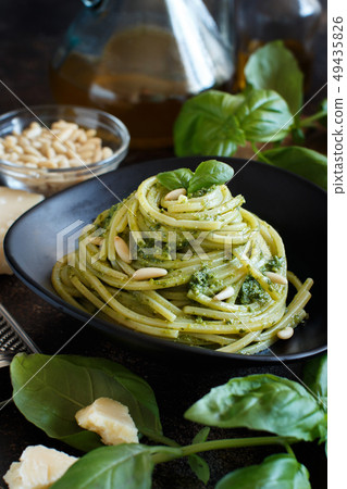 Spaghetti pasta with pesto sauce Spaghetti pasta with pesto sauce 49435826