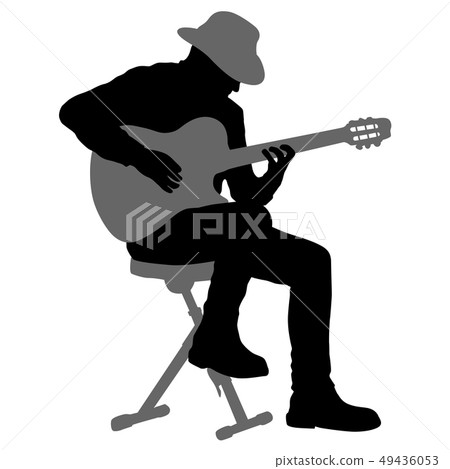 Silhouette musician plays the guitar on a white Silhouette musician plays the guitar on a white 49436053
