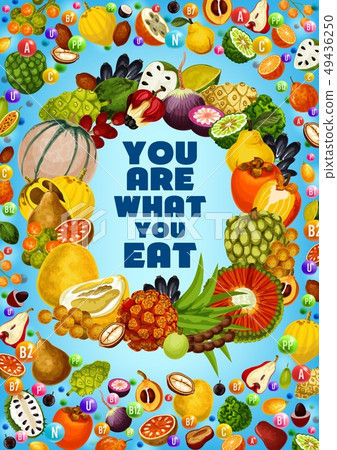 Vitamins in exotic tropical fruits. Healthy food 49436250