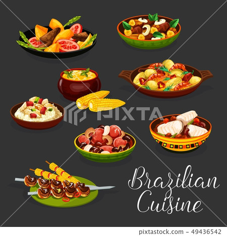 Brazilian meat dishes with vegetables and seafood Brazilian meat dishes with vegetables and seafood 49436542