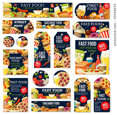 Fast food junk meal and drink labels and tags 49436654